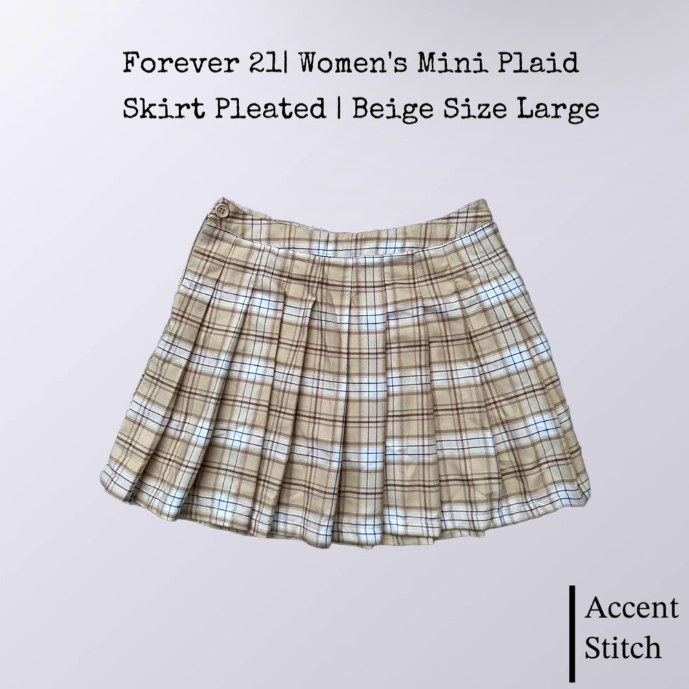 Forever 21 | Women’s Plaid Pattern Mini Skirt Pleated Beige Preppy | Size Large